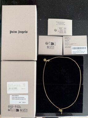 Palm Angels Gold Necklace with Green-Brown Palm Tree Charm
